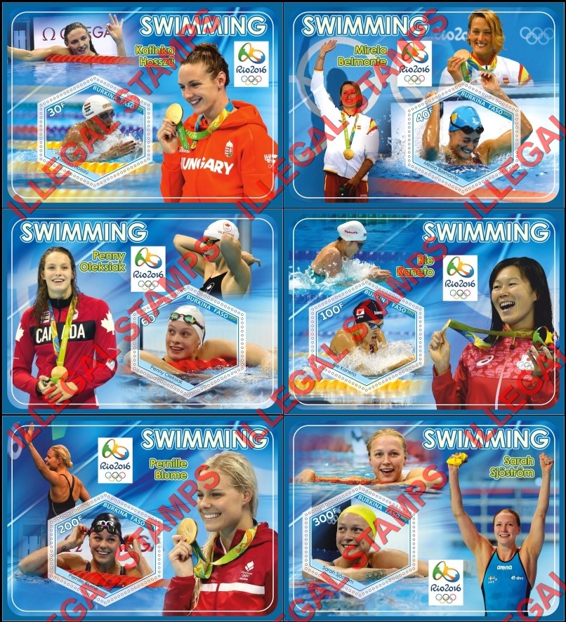 Burkina Faso 2017 Olympic Games in Rio in 2016 Swimming Illegal Stamp Souvenir Sheets of 1 Burkina Faso 2017 Olympic Games in Rio in 2016 Swimming Illegal Stamp Souvenir Sheets of 1