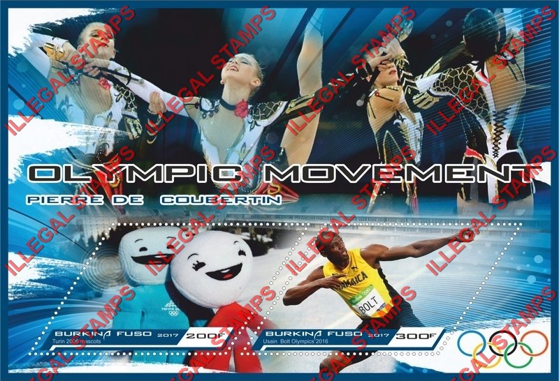 Burkina Faso 2017 Olympic Movement Pierre de Coubertin Illegal Stamp Souvenir Sheet of 2 Burkina Faso 2017 Olympic Movement Pierre de Coubertin Illegal Stamp Souvenir Sheet of 2