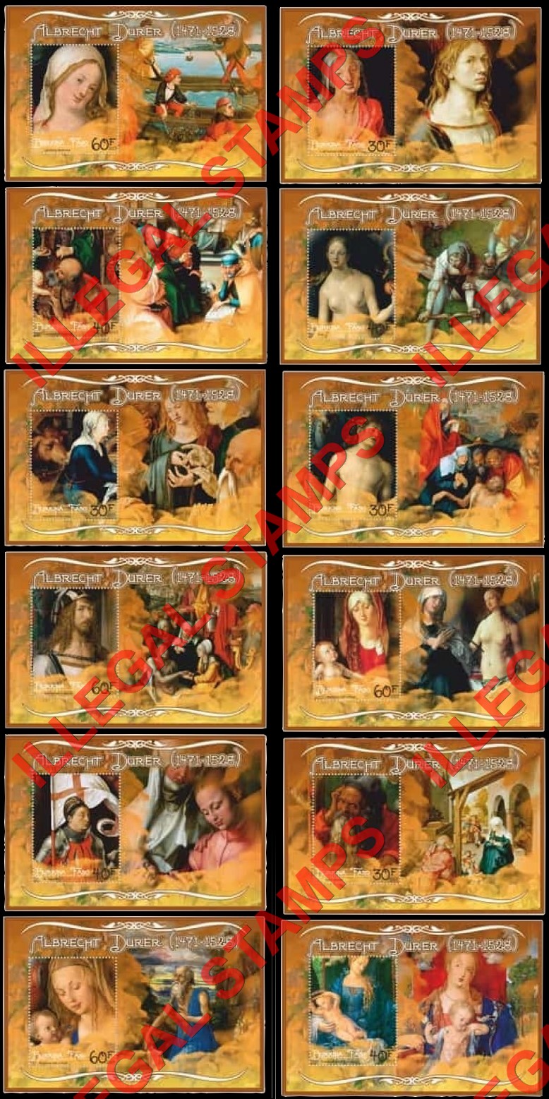 Burkina Faso 2017 Paintings by Albrecht Durer Illegal Stamp Souvenir Sheets of 1 Burkina Faso 2017 Paintings by Albrecht Durer Illegal Stamp Souvenir Sheets of 1