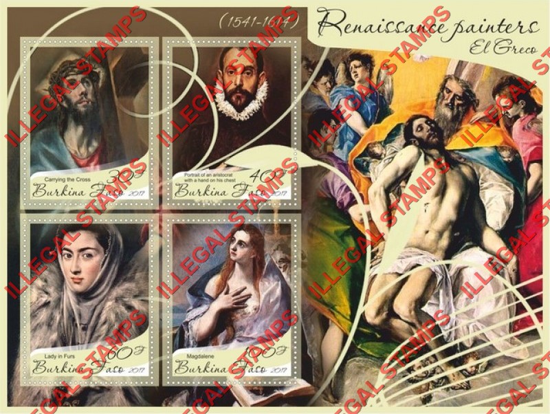 Burkina Faso 2017 Paintings by El Greco Illegal Stamp Souvenir Sheet of 4 Burkina Faso 2017 Paintings by El Greco Illegal Stamp Souvenir Sheet of 4