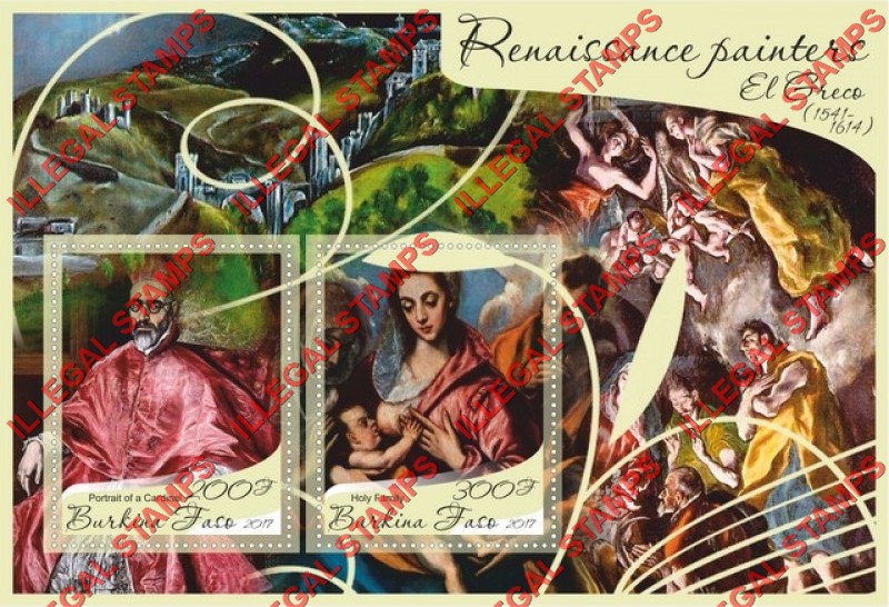 Burkina Faso 2017 Paintings by El Greco Illegal Stamp Souvenir Sheet of 2 Burkina Faso 2017 Paintings by El Greco Illegal Stamp Souvenir Sheet of 2