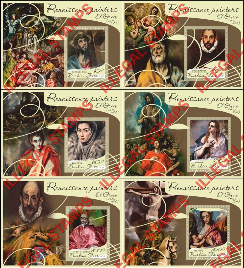 Burkina Faso 2017 Paintings by El Greco Illegal Stamp Souvenir Sheets of 1 Burkina Faso 2017 Paintings by El Greco Illegal Stamp Souvenir Sheets of 1
