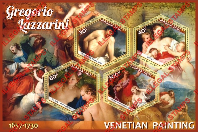 Burkina Faso 2017 Paintings by Gregorio Lazzarini Illegal Stamp Souvenir Sheet of 4 Burkina Faso 2017 Paintings by Gregorio Lazzarini Illegal Stamp Souvenir Sheet of 4