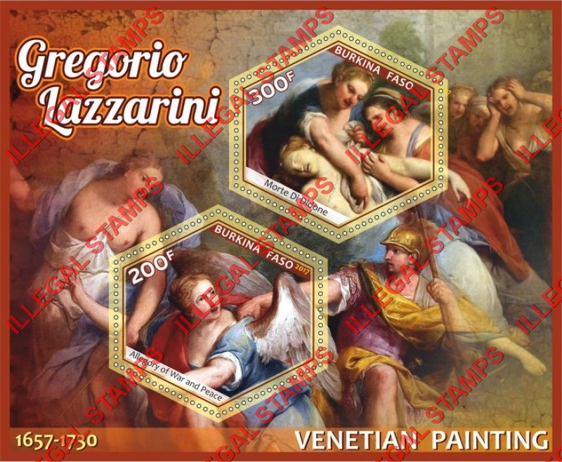 Burkina Faso 2017 Paintings by Gregorio Lazzarini Illegal Stamp Souvenir Sheet of 2 Burkina Faso 2017 Paintings by Gregorio Lazzarini Illegal Stamp Souvenir Sheet of 2