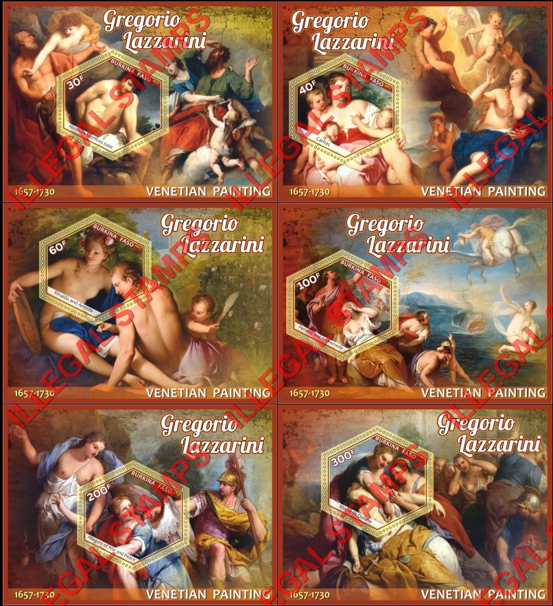 Burkina Faso 2017 Paintings by Gregorio Lazzarini Illegal Stamp Souvenir Sheets of 1 Burkina Faso 2017 Paintings by Gregorio Lazzarini Illegal Stamp Souvenir Sheets of 1