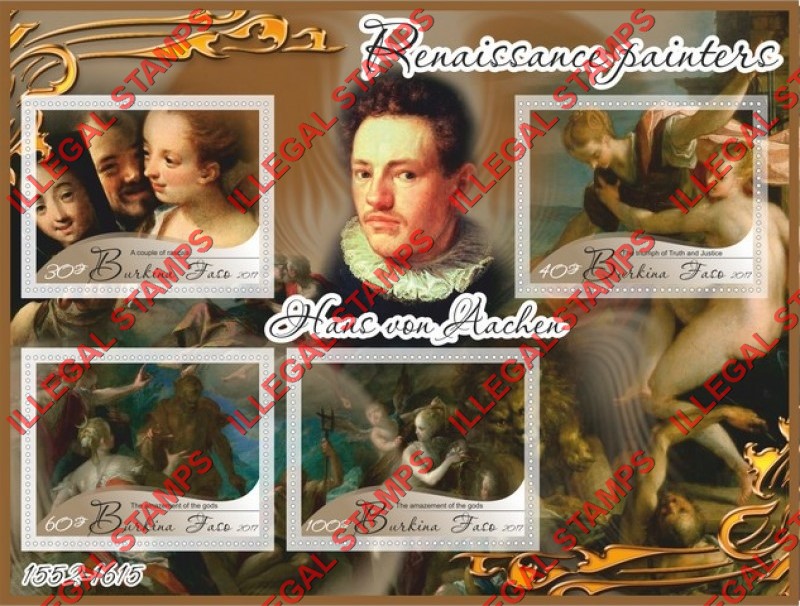 Burkina Faso 2017 Paintings by Hans von Aachen Illegal Stamp Souvenir Sheet of 4 Burkina Faso 2017 Paintings by Hans von Aachen Illegal Stamp Souvenir Sheet of 4