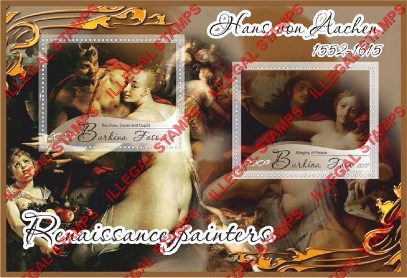 Burkina Faso 2017 Paintings by Hans von Aachen Illegal Stamp Souvenir Sheet of 2 Burkina Faso 2017 Paintings by Hans von Aachen Illegal Stamp Souvenir Sheet of 2