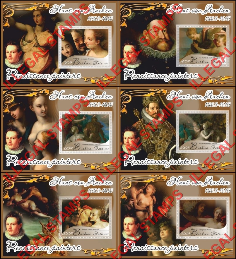 Burkina Faso 2017 Paintings by Hans von Aachen Illegal Stamp Souvenir Sheets of 1 Burkina Faso 2017 Paintings by Hans von Aachen Illegal Stamp Souvenir Sheets of 1