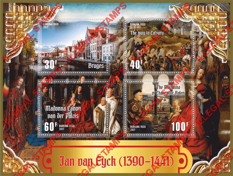 Burkina Faso 2017 Paintings by Jan van Eyck Illegal Stamp Souvenir Sheet of 4 Burkina Faso 2017 Paintings by Jan van Eyck Illegal Stamp Souvenir Sheet of 4