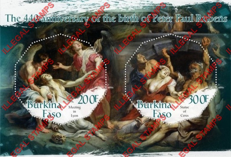 Burkina Faso 2017 Paintings by Peter Paul Rubens (different) Illegal Stamp Souvenir Sheet of 2 Burkina Faso 2017 Paintings by Peter Paul Rubens (different) Illegal Stamp Souvenir Sheet of 2