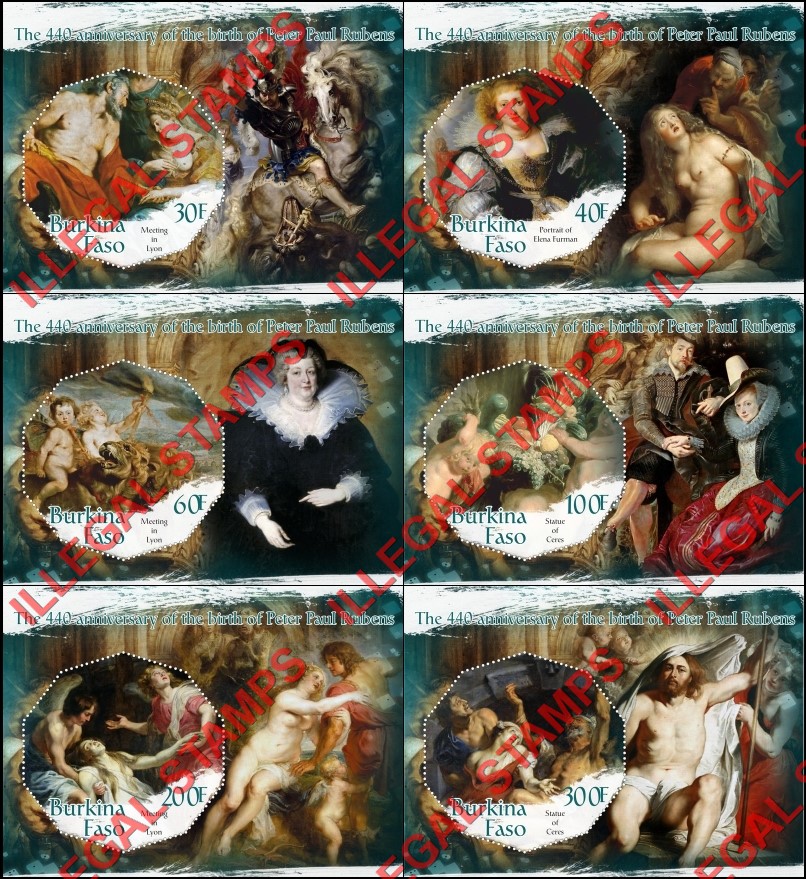 Burkina Faso 2017 Paintings by Peter Paul Rubens (different) Illegal Stamp Souvenir Sheets of 1 Burkina Faso 2017 Paintings by Peter Paul Rubens (different) Illegal Stamp Souvenir Sheets of 1