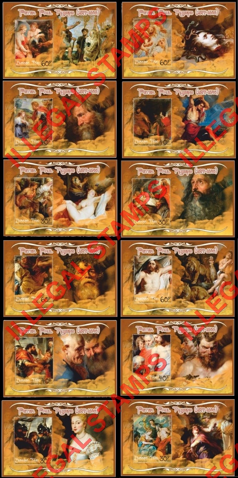 Burkina Faso 2017 Paintings by Peter Paul Rubens Illegal Stamp Souvenir Sheets of 1 Burkina Faso 2017 Paintings by Peter Paul Rubens Illegal Stamp Souvenir Sheets of 1