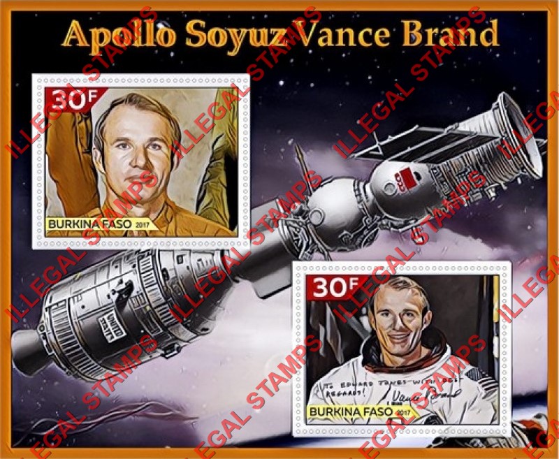 Burkina Faso 2017 Space Apollo Soyuz Vance Brand Illegal Stamp Souvenir Sheet of 2 Burkina Faso 2017 Space Apollo Soyuz Vance Brand Illegal Stamp Souvenir Sheet of 2