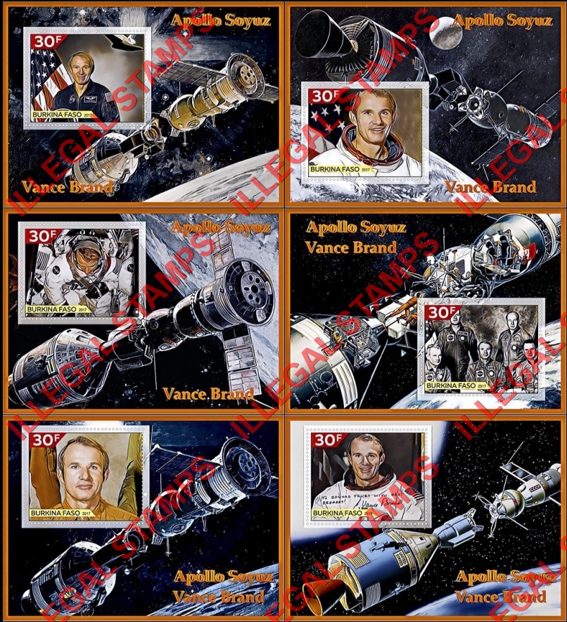 Burkina Faso 2017 Space Apollo Soyuz Vance Brand Illegal Stamp Souvenir Sheets of 1 Burkina Faso 2017 Space Apollo Soyuz Vance Brand Illegal Stamp Souvenir Sheets of 1