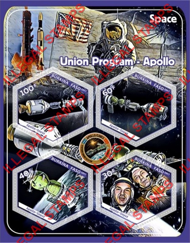 Burkina Faso 2017 Space Union Program Apollo Illegal Stamp Souvenir Sheet of 4 Burkina Faso 2017 Space Union Program Apollo Illegal Stamp Souvenir Sheet of 4
