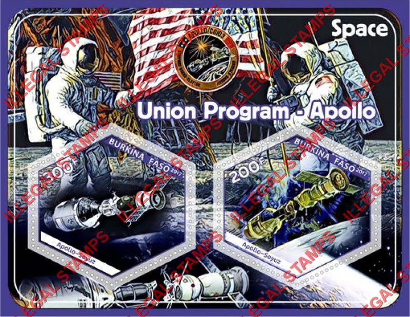 Burkina Faso 2017 Space Union Program Apollo Illegal Stamp Souvenir Sheet of 2 Burkina Faso 2017 Space Union Program Apollo Illegal Stamp Souvenir Sheet of 2