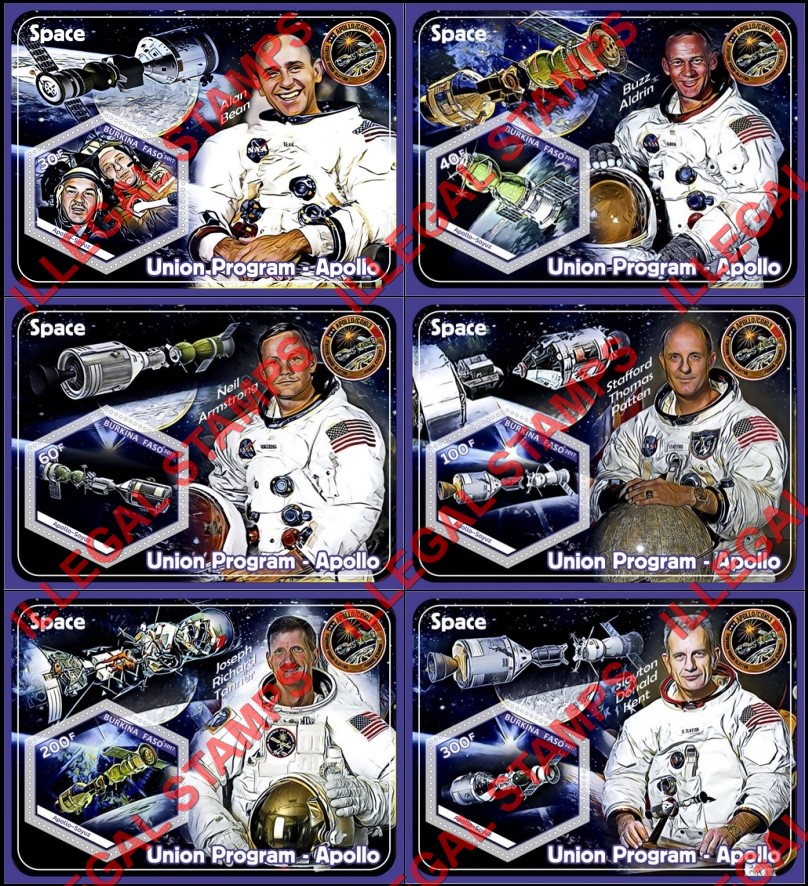 Burkina Faso 2017 Space Union Program Apollo Illegal Stamp Souvenir Sheets of 1 Burkina Faso 2017 Space Union Program Apollo Illegal Stamp Souvenir Sheets of 1
