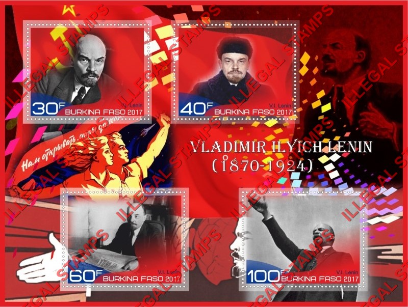 Burkina Faso 2017 Vladimir Lenin Illegal Stamp Souvenir Sheet of 4 Burkina Faso 2017 Vladimir Lenin Illegal Stamp Souvenir Sheet of 4