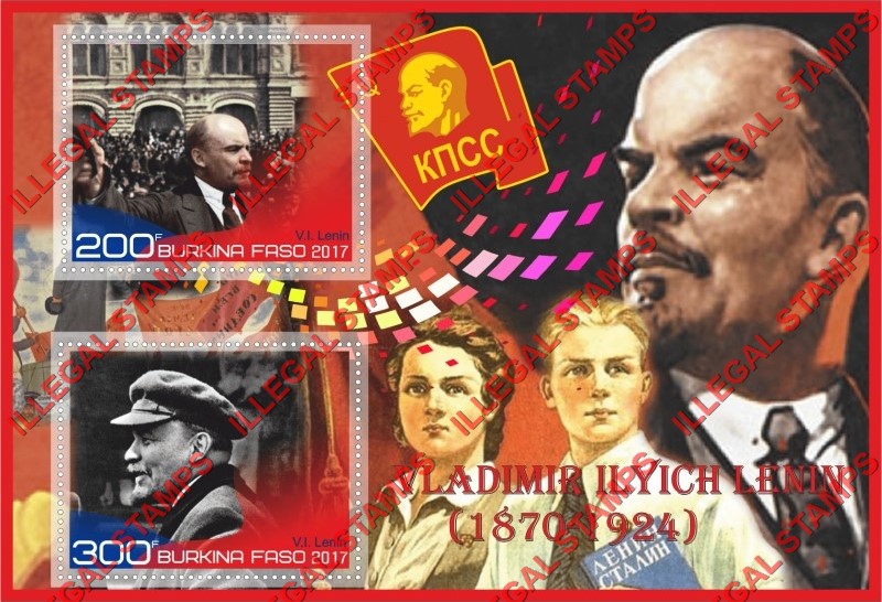 Burkina Faso 2017 Vladimir Lenin Illegal Stamp Souvenir Sheet of 2 Burkina Faso 2017 Vladimir Lenin Illegal Stamp Souvenir Sheet of 2