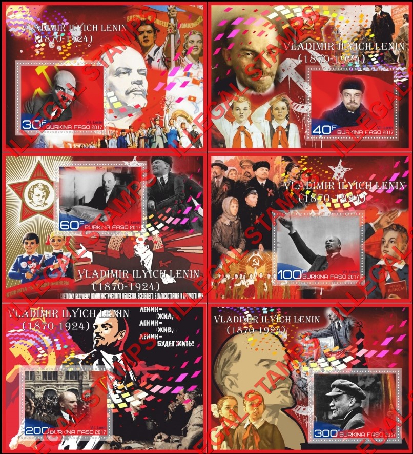 Burkina Faso 2017 Vladimir Lenin Illegal Stamp Souvenir Sheets of 1 Burkina Faso 2017 Vladimir Lenin Illegal Stamp Souvenir Sheets of 1