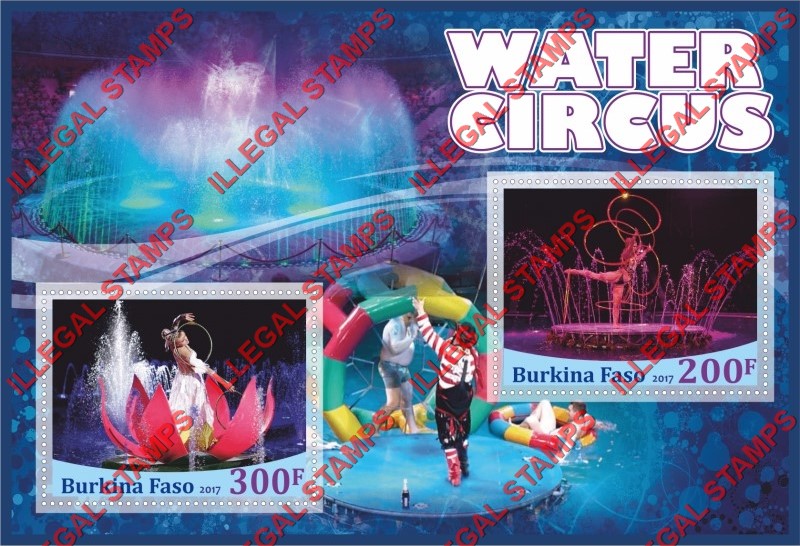Burkina Faso 2017 Water Circus Illegal Stamp Souvenir Sheet of 2 Burkina Faso 2017 Water Circus Illegal Stamp Souvenir Sheet of 2