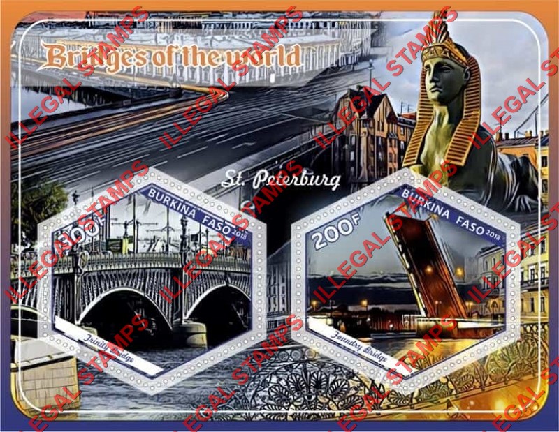 Burkina Faso 2018 Bridges of the World Illegal Stamp Souvenir Sheet of 2