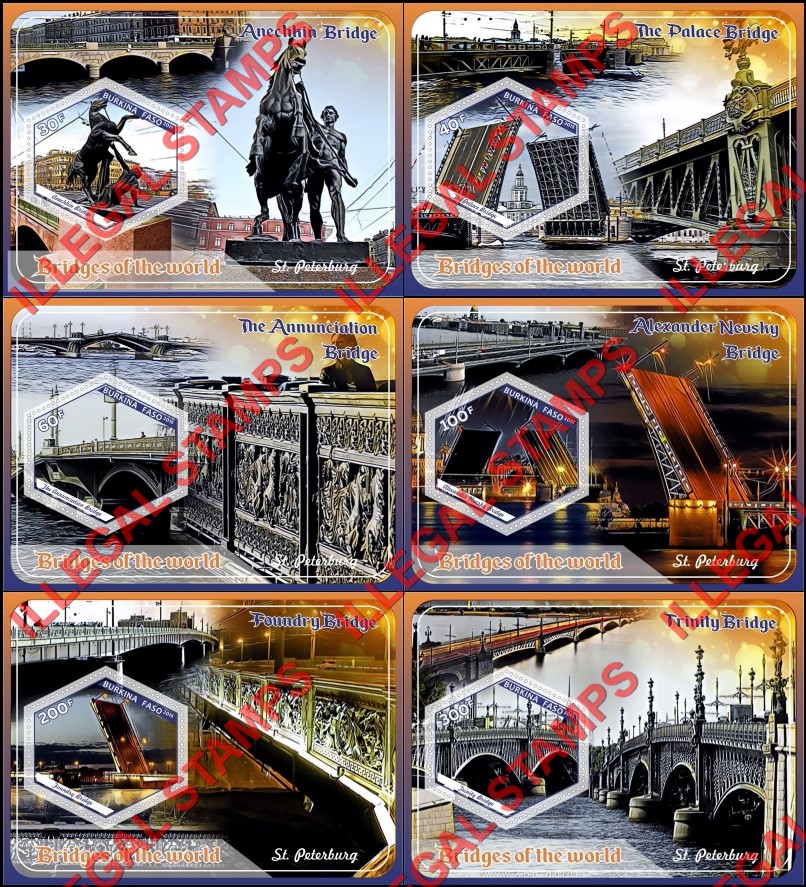 Burkina Faso 2018 Bridges of the World Illegal Stamp Souvenir Sheets of 1