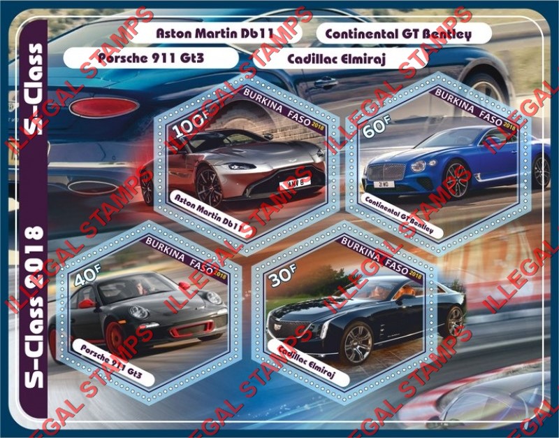 Burkina Faso 2018 Cars S-Class Illegal Stamp Souvenir Sheet of 4