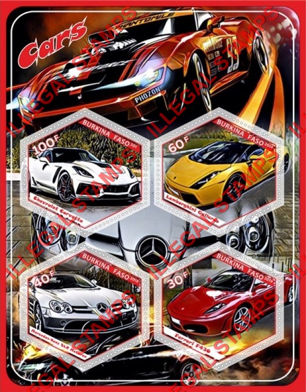 Burkina Faso 2018 Cars Illegal Stamp Souvenir Sheet of 4
