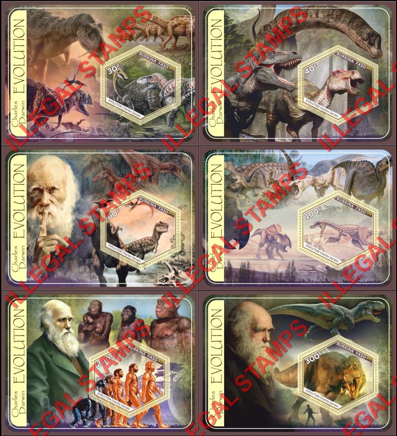 Burkina Faso 2018 Charles Darwin Evolution Dinosaurs Illegal Stamp Souvenir Sheets of 1