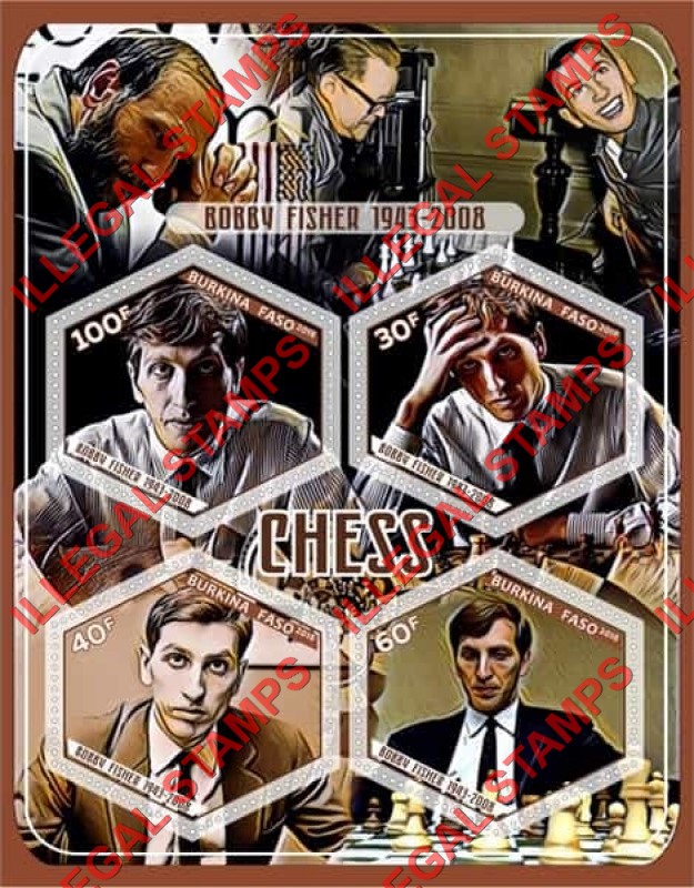 Burkina Faso 2018 Chess Bobby Fisher Illegal Stamp Souvenir Sheet of 4