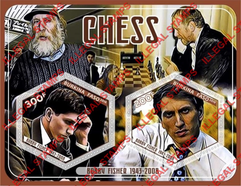 Burkina Faso 2018 Chess Bobby Fisher Illegal Stamp Souvenir Sheet of 2