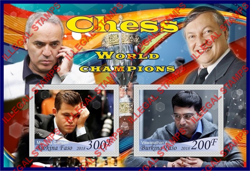 Burkina Faso 2018 Chess World Champions Illegal Stamp Souvenir Sheet of 2