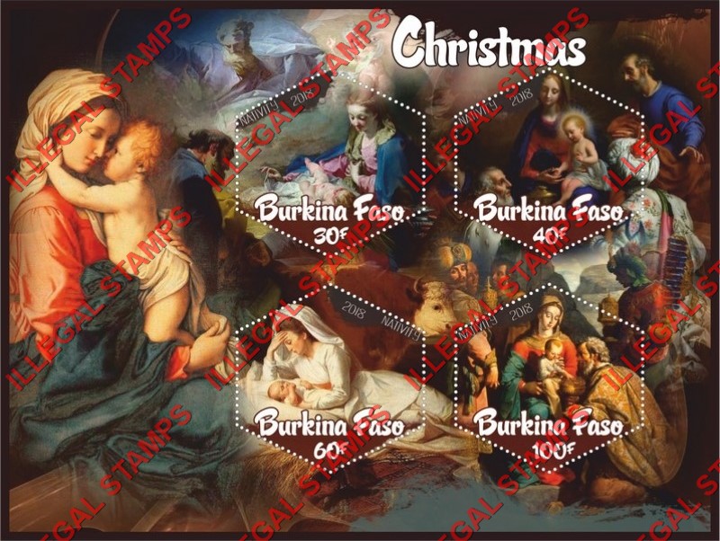 Burkina Faso 2018 Christmas Paintings Illegal Stamp Souvenir Sheet of 4