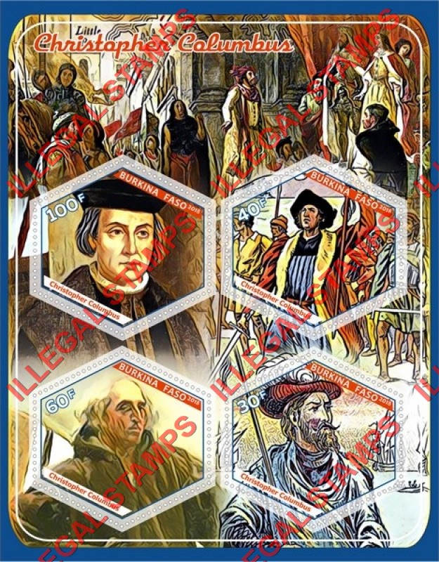 Burkina Faso 2018 Christopher Columbus (different a) Illegal Stamp Souvenir Sheet of 4