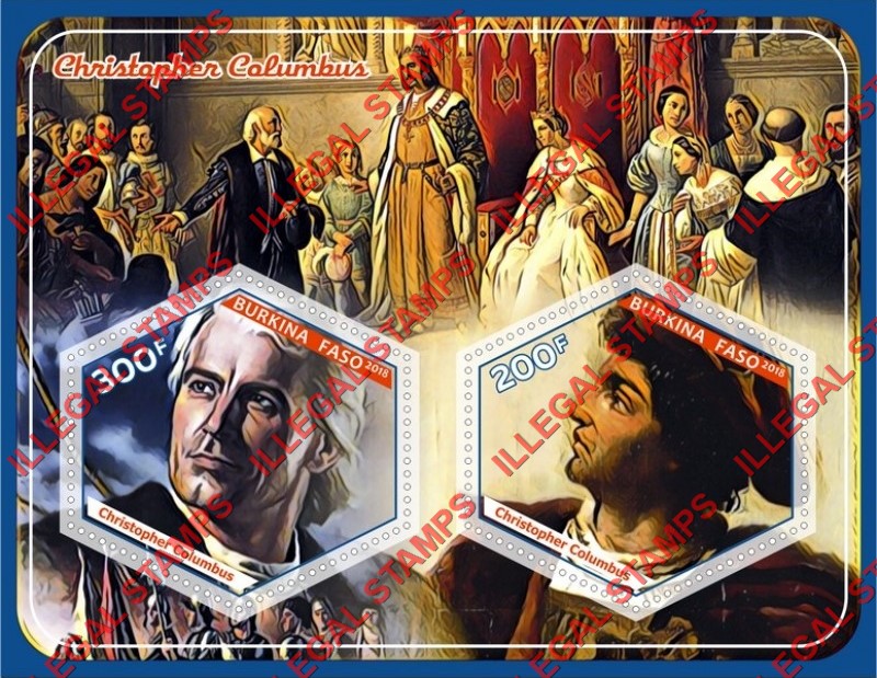 Burkina Faso 2018 Christopher Columbus (different a) Illegal Stamp Souvenir Sheet of 2