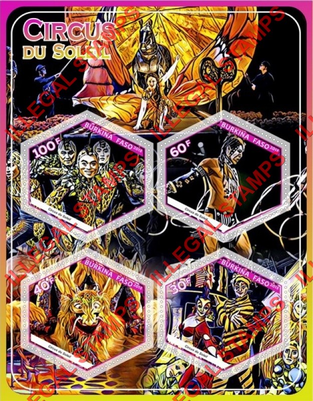 Burkina Faso 2018 Circus du Soleil Illegal Stamp Souvenir Sheet of 4