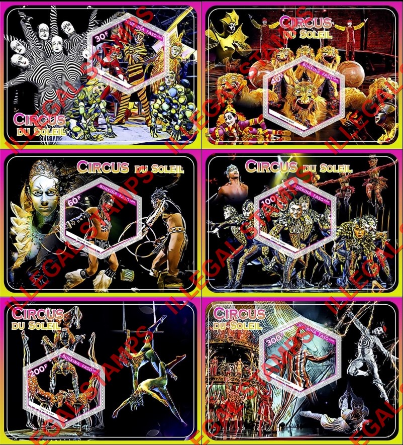 Burkina Faso 2018 Circus du Soleil Illegal Stamp Souvenir Sheets of 1