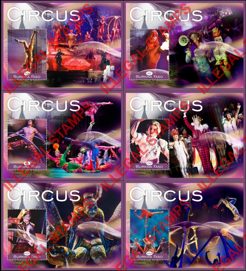 Burkina Faso 2018 Circus Illegal Stamp Souvenir Sheets of 1