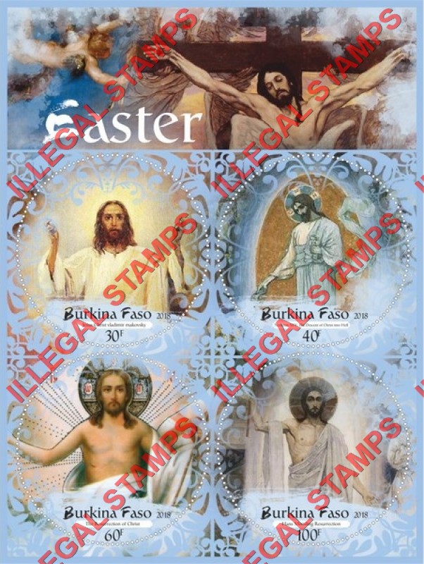 Burkina Faso 2018 Easter Paintings Illegal Stamp Souvenir Sheet of 4