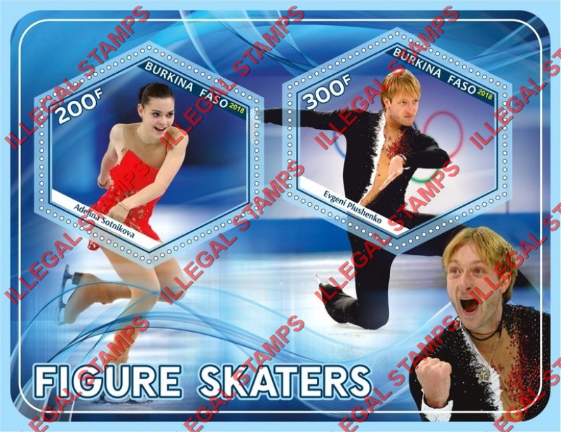 Burkina Faso 2018 Figure Skaters Illegal Stamp Souvenir Sheet of 2