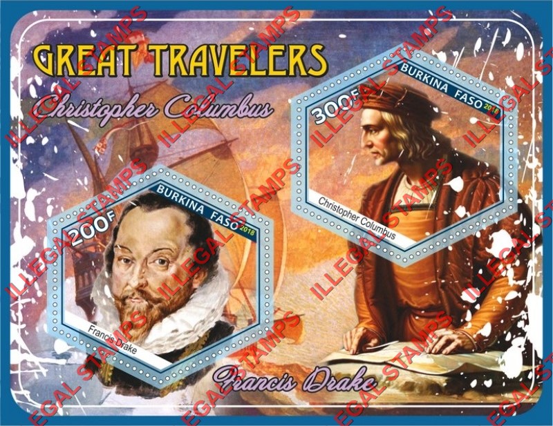 Burkina Faso 2018 Great Travelers Illegal Stamp Souvenir Sheet of 2