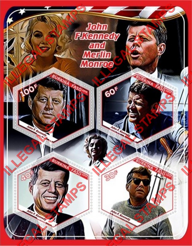 Burkina Faso 2018 John F. Kennedy and Marilyn Monroe Illegal Stamp Souvenir Sheet of 4