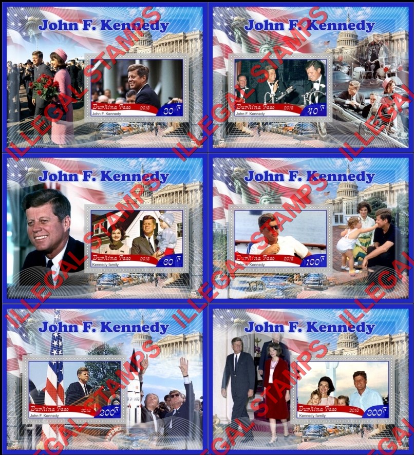 Burkina Faso 2018 John F. Kennedy (different) Illegal Stamp Souvenir Sheets of 1