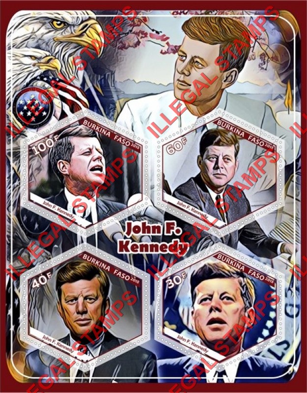 Burkina Faso 2018 John F. Kennedy Illegal Stamp Souvenir Sheet of 4