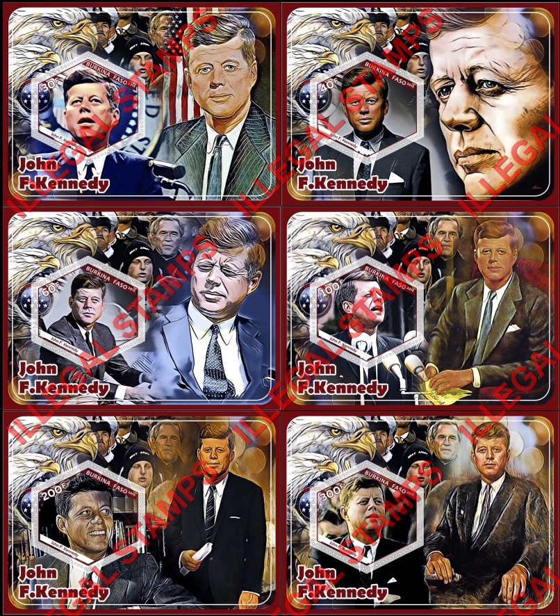Burkina Faso 2018 John F. Kennedy Illegal Stamp Souvenir Sheets of 1