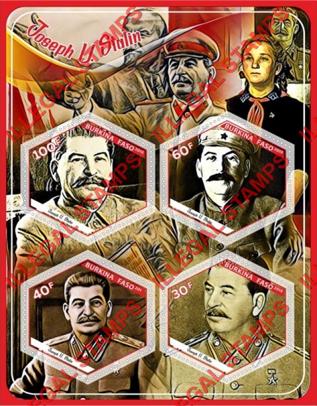 Burkina Faso 2018 Joseph Stalin (different) Illegal Stamp Souvenir Sheet of 4