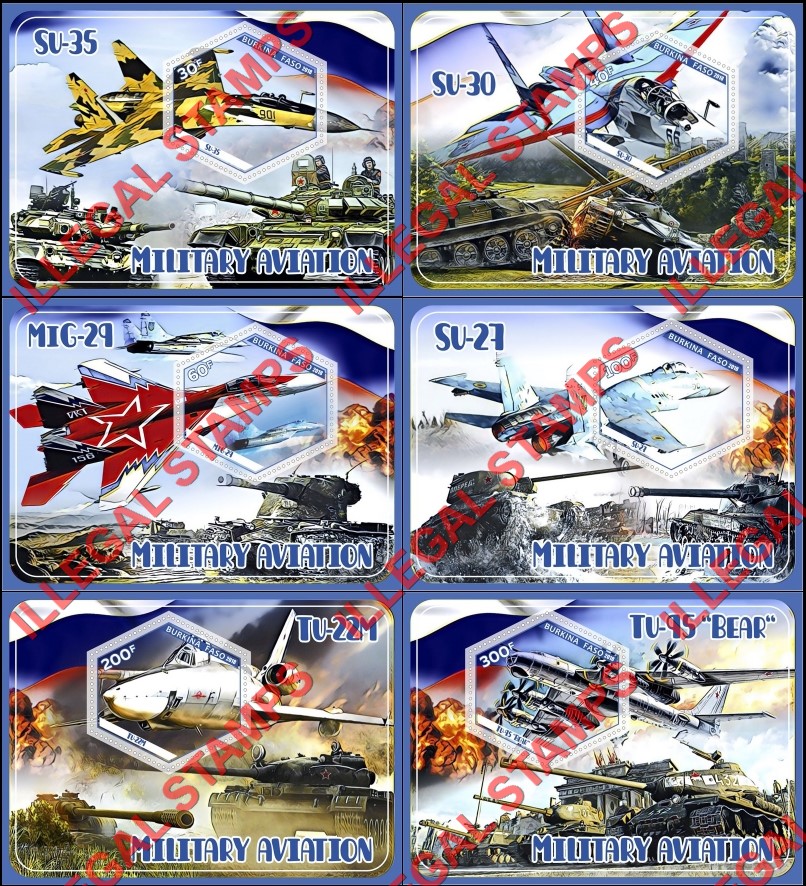 Burkina Faso 2018 Military Aviation (different) Illegal Stamp Souvenir Sheets of 1