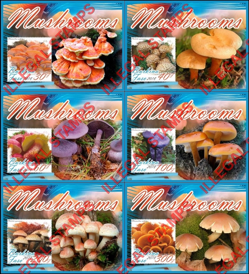 Burkina Faso 2018 Mushrooms Illegal Stamp Souvenir Sheets of 1