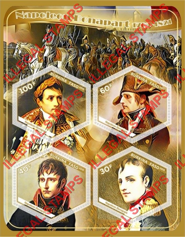 Burkina Faso 2018 Napoleon Bonaparte Illegal Stamp Souvenir Sheet of 4